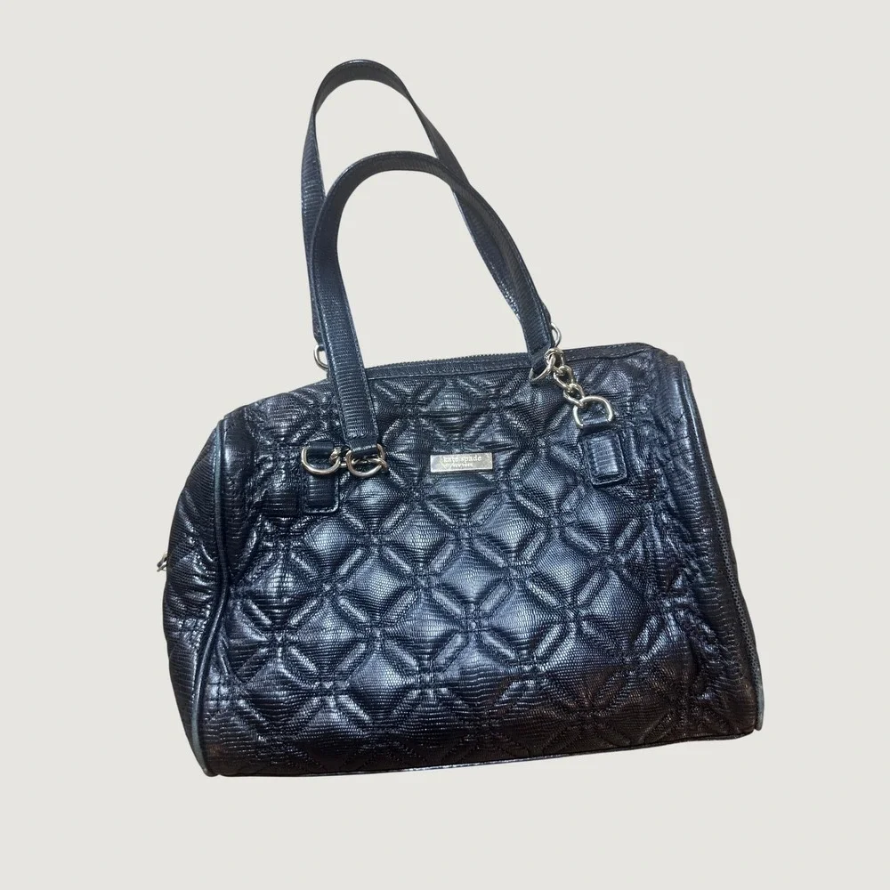 Kate Spade Satchel Womens Quilted Embossed Leather Shoulder Bag Black